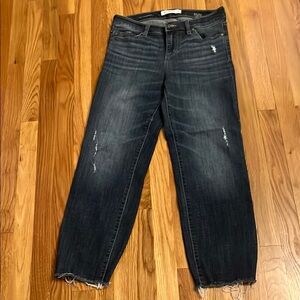 Liverpool Blue Ankle Cropped Jeans with Distressing and Raw Hem